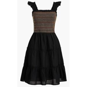 J. Crew Factory Women's Black Cotton Smocked Tiered Ruffle Mini Dress Size Small
